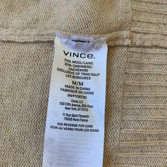 Vince Ribbed Placket Cardigan Size M Sand / Beige Wool & Cashmere EUC D - Picture 4 of 10